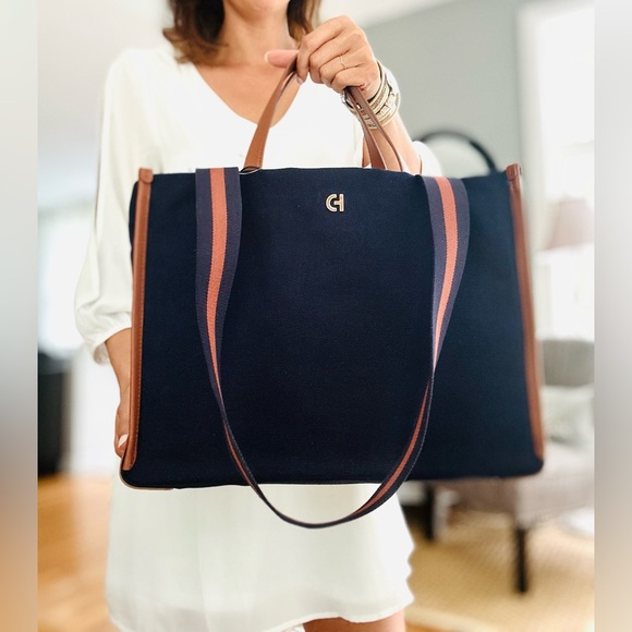 NWT Cole Haan Montecito Canvas Tote Bag, Blue - Picture 1 of 11